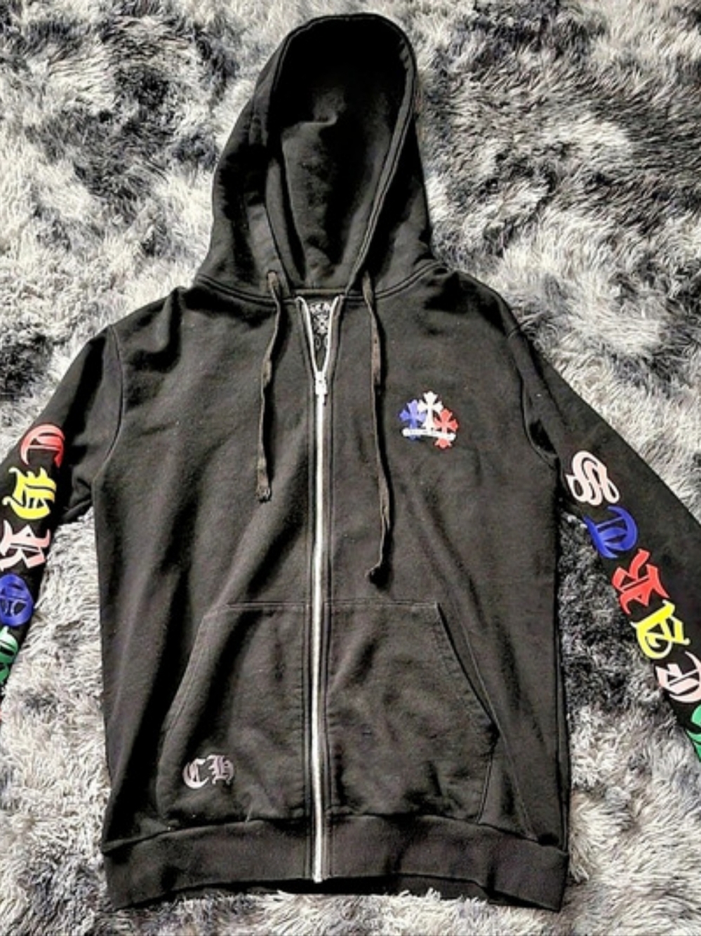 Chrome Hearts Multi Color Cross Cemetery Zip Up Hoodie Black & Multicolor